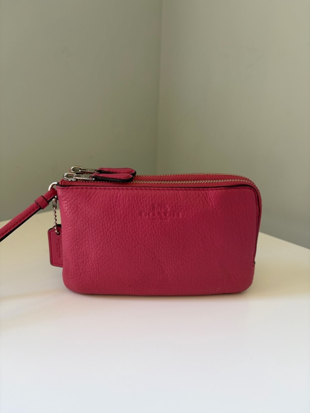 Coach Pink Leather Double-Zip Wristlet